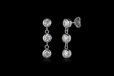 Triple Bezel Earrings Silver