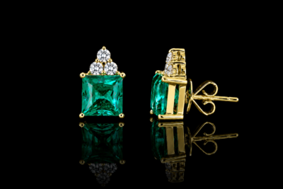 Ria Emerald Princess Cut Earrings YG