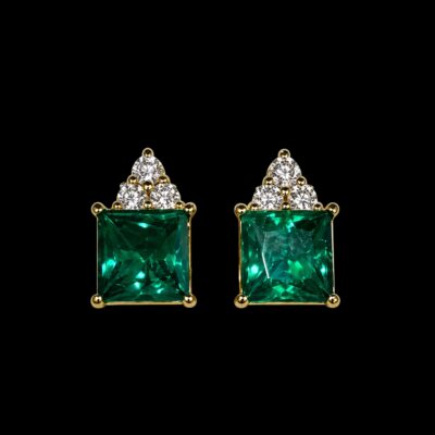 Ria Princess Cut Emerald Stone Earrings