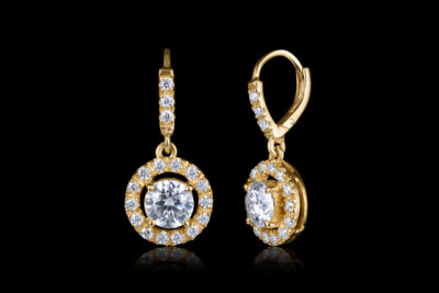 Round Drop Halo Bridal Earrings